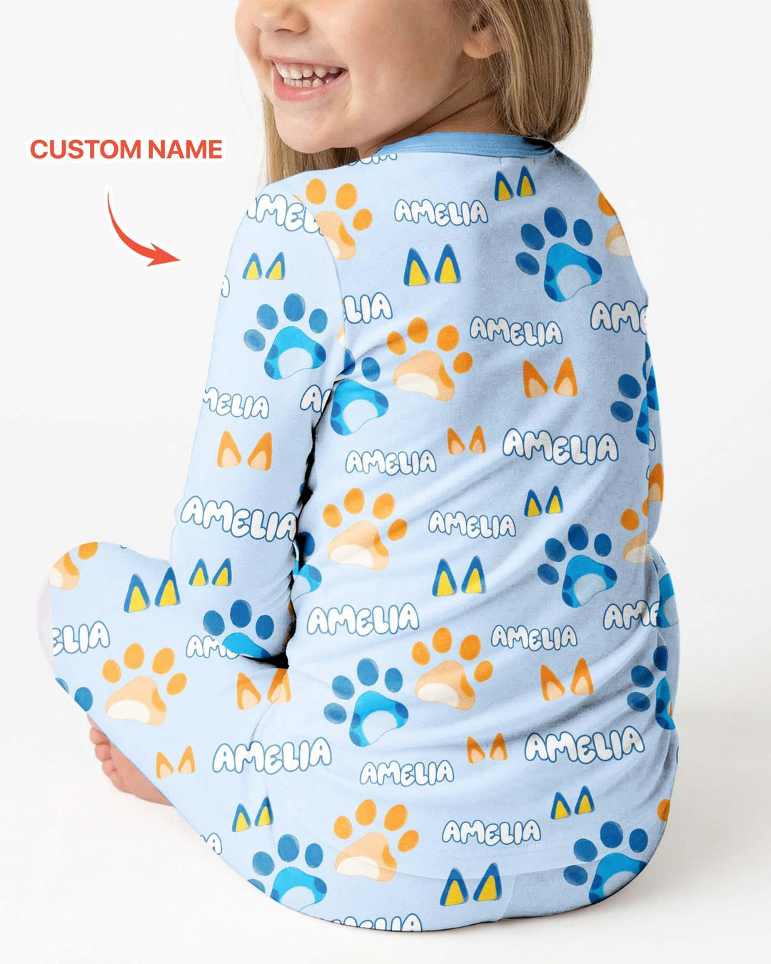 Custom Name Favourite Blue Dog Family Matching Bamboo Two Piece Long Sleeve Pajama Set