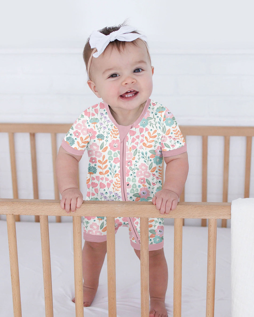 Willow's Whimsy Floral Bamboo Shorty Zippered Romper
