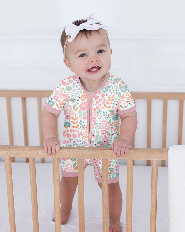 Willow's Whimsy Floral Bamboo Shorty Zippered Romper