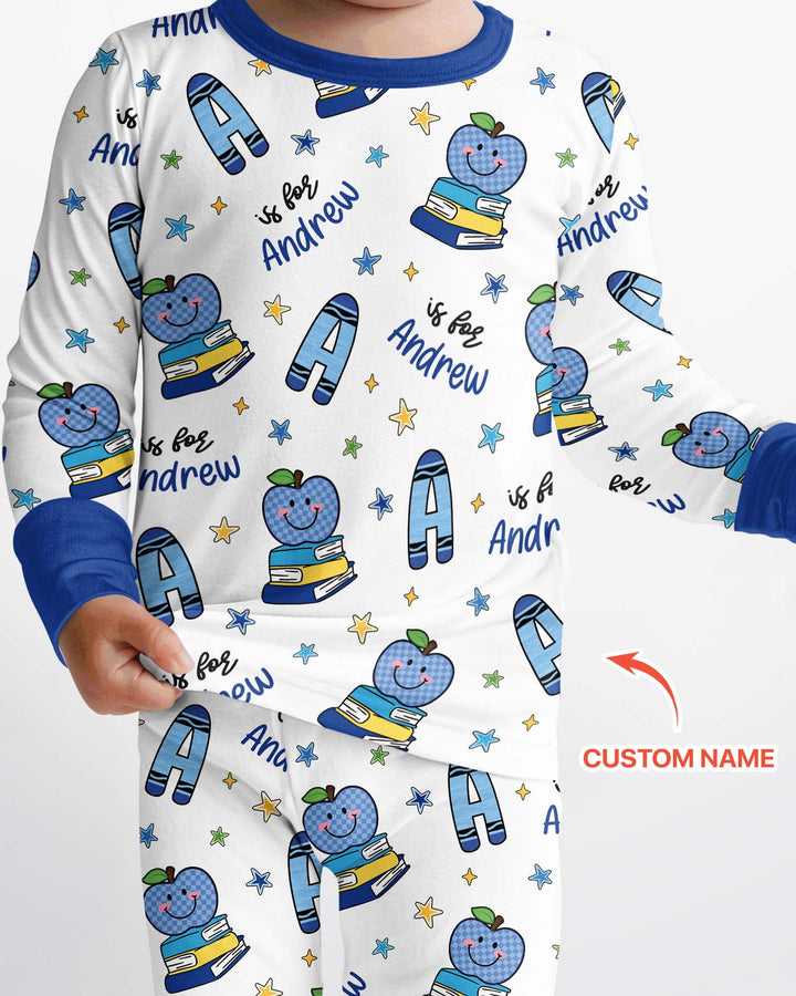 Custom Name Crayon Alphabet Bamboo Two Piece Long Sleeve Pajama Set