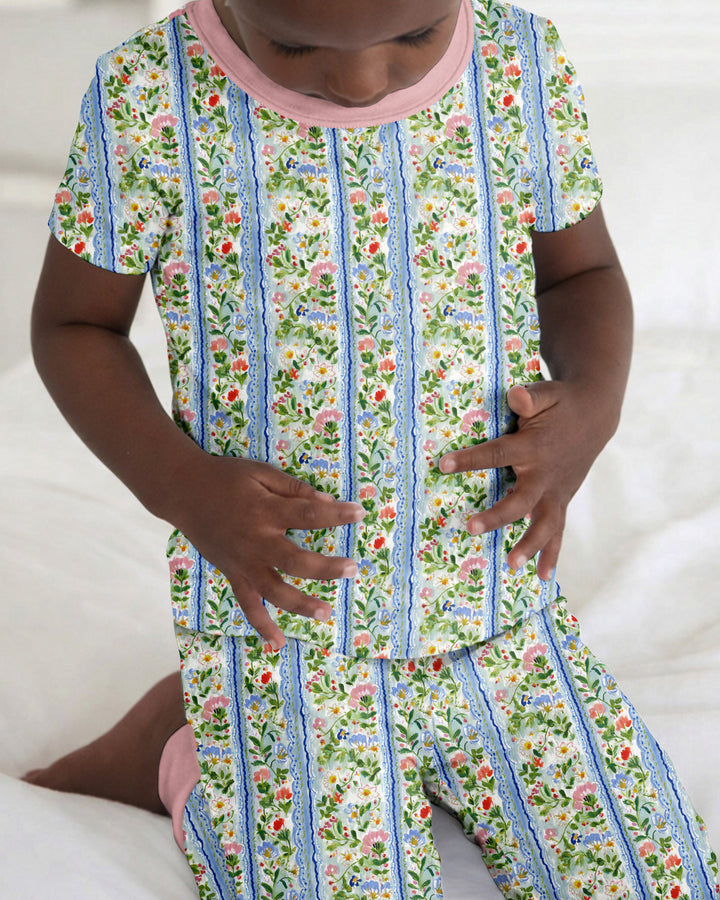 Paste Floral Girl Bamboo Two Piece Short Sleeve Pajama Set