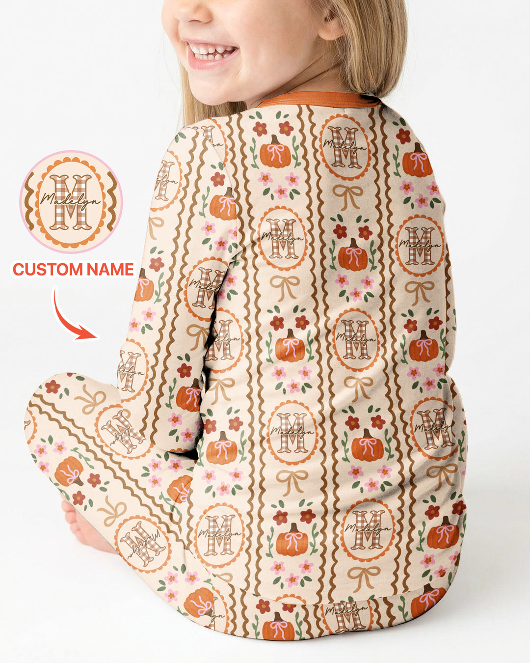 Custom Name Pumpkin Cottage Bamboo Two Piece Long Sleeve Pajama Set