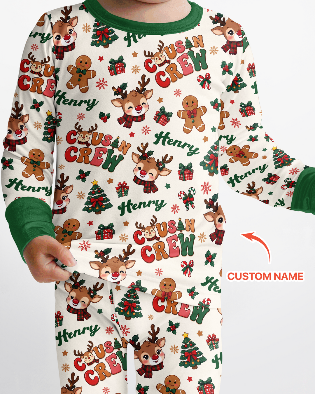 Personalized Christmas Cousin Crew Bamboo Two Piece Long Sleeve Pajama Set