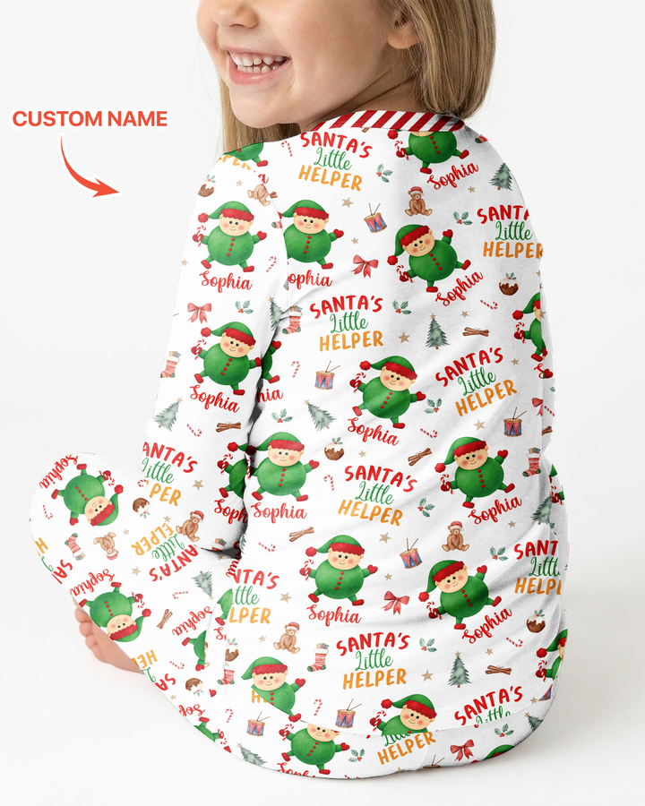 Custom Name Santa's Little Helper Bamboo Two Piece Long Sleeve Pajama Set
