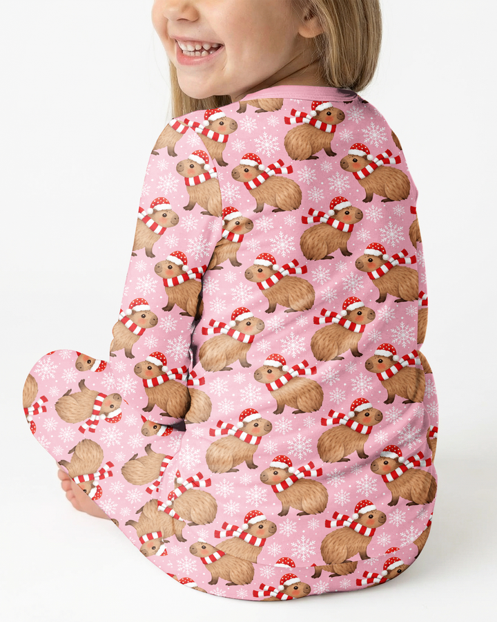Holiday Capybaras Bamboo Two Piece Long Sleeve Pajama Set