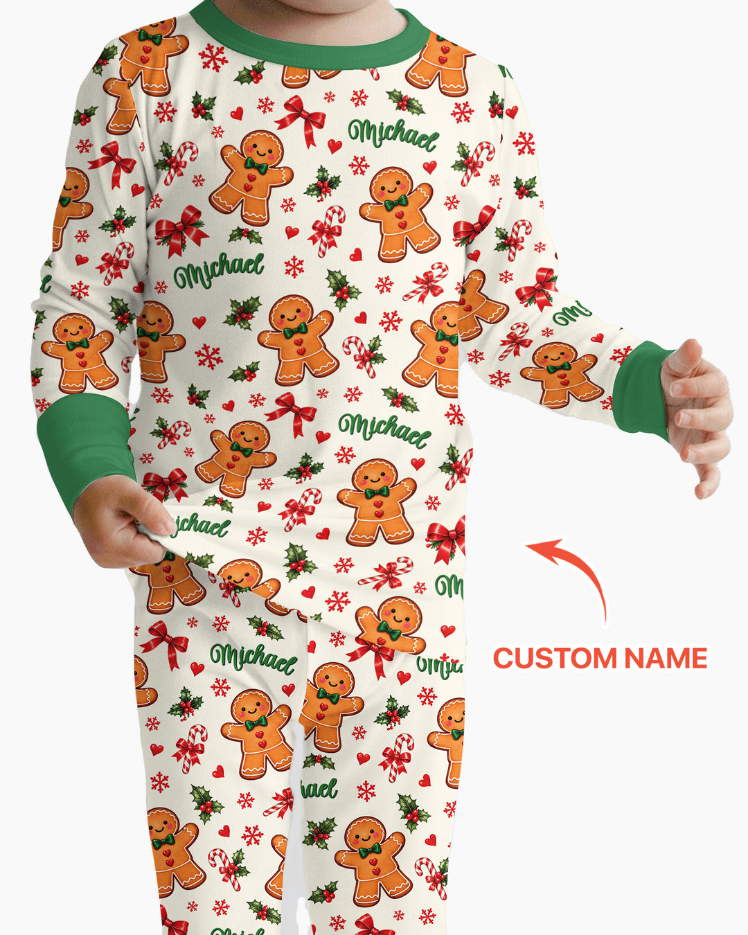 Custom Name Gingerbread Bamboo Two Piece Long Sleeve Pajama Set