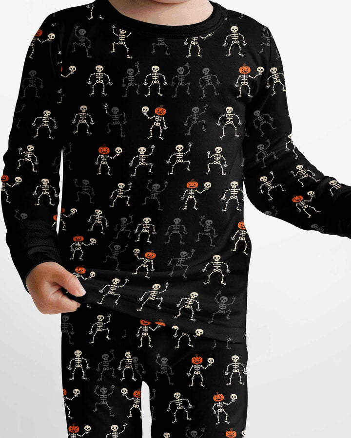 Halloween Dancing Skeleton Bamboo Two Piece Long Sleeve Pajama Set