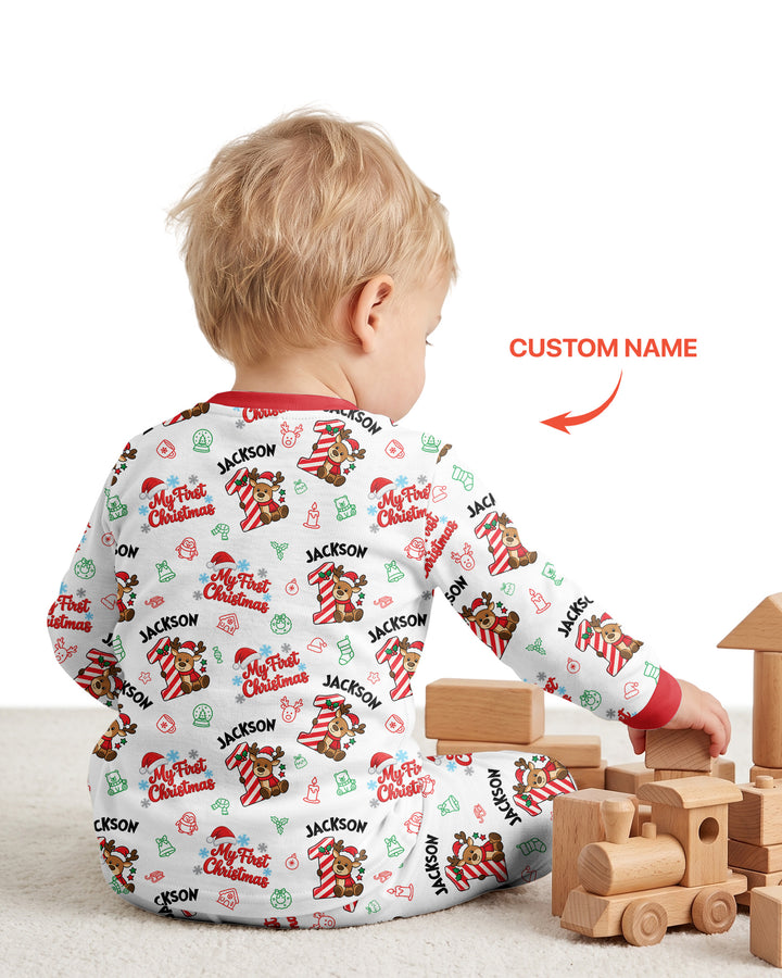 Custom Name My First Candy Cane Christmas Bamboo Two Piece Long Sleeve Pajama Set