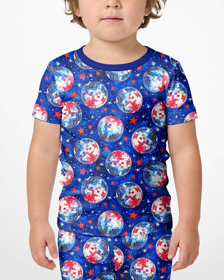 USA Disco Balls Bamboo Two Piece Short Sleeve Shorts Pajama Set
