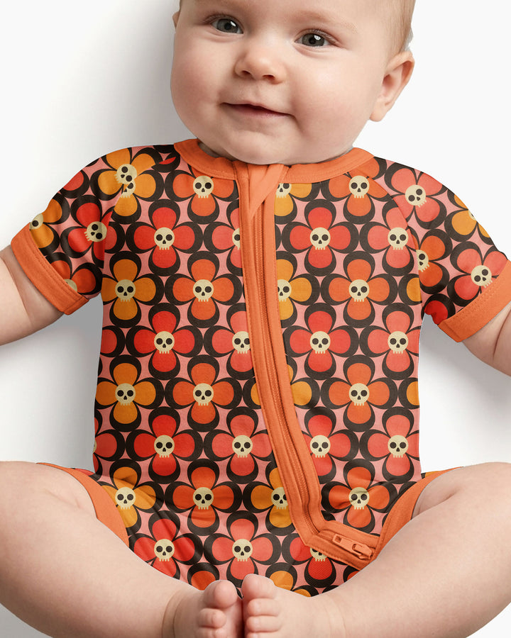 Retro Skull Flower Halloween Bamboo Shorty Zippy