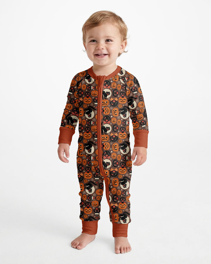 Vintage Halloween Black Cat Pumpkin Bamboo Convertible Zippy