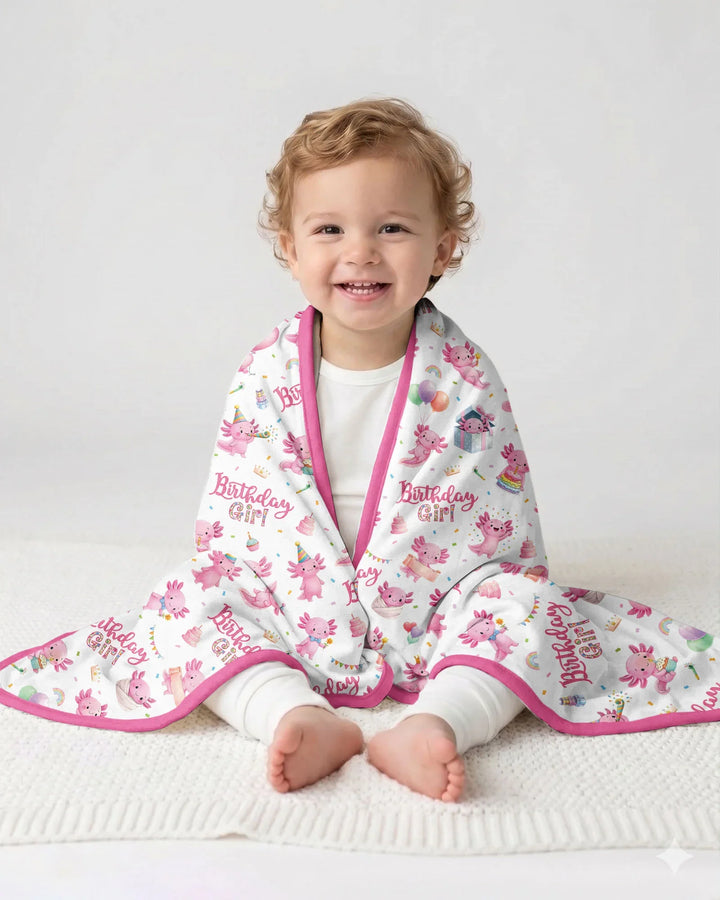 Cute Axolotl Birthday Girl Bamboo Blanket