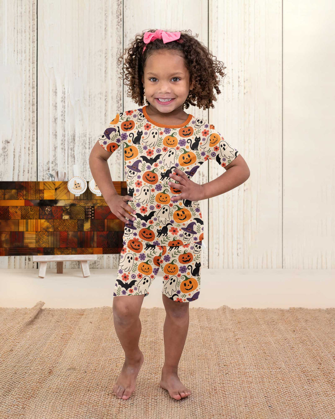 Spooky Halloween Floral Delight Bamboo Two Piece Short Sleeve Shorts Pajama Set