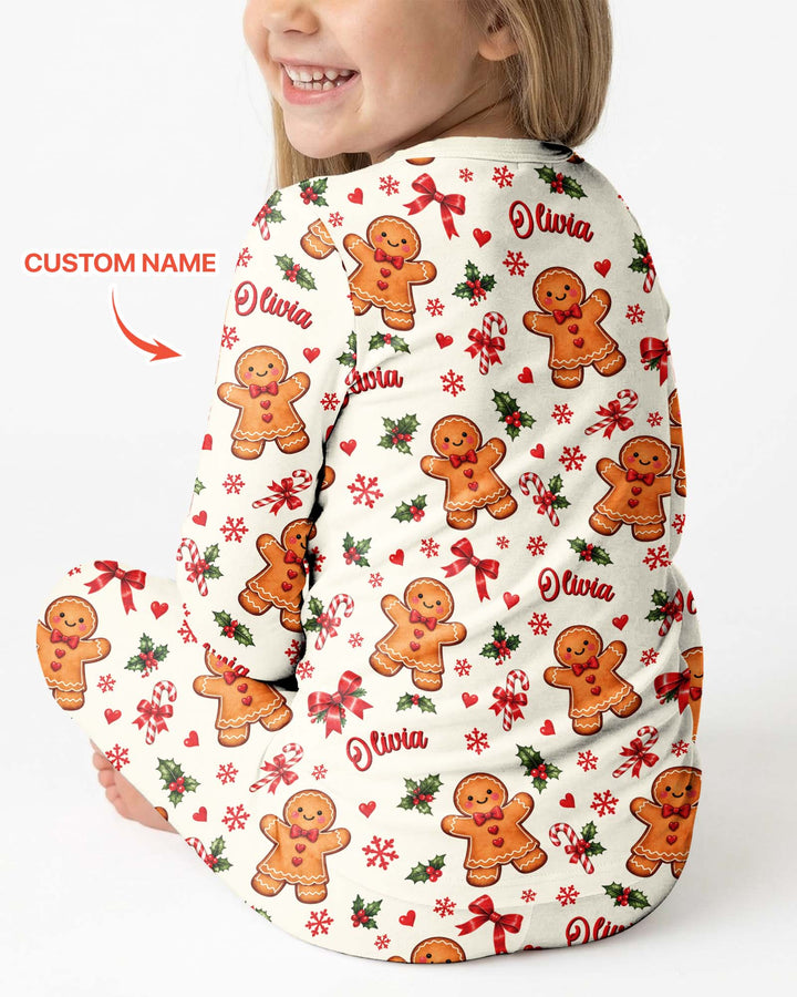 Custom Name Gingerbread Bamboo Two Piece Long Sleeve Pajama Set