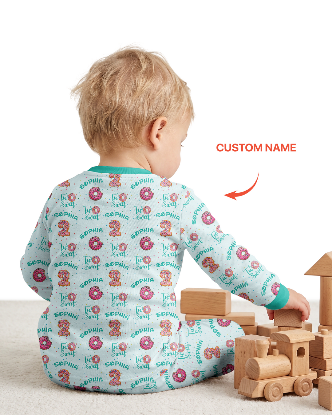 Custom Name Two Sweet Donut Bamboo Two Piece Long Sleeve Pajama Set