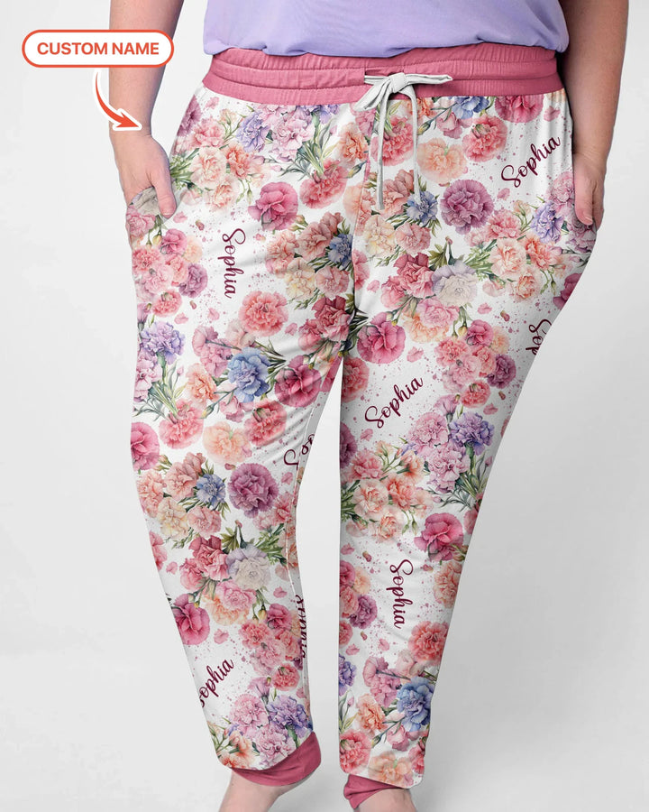 Custom Name Birth Month Flowers Bamboo Women Pajama Set