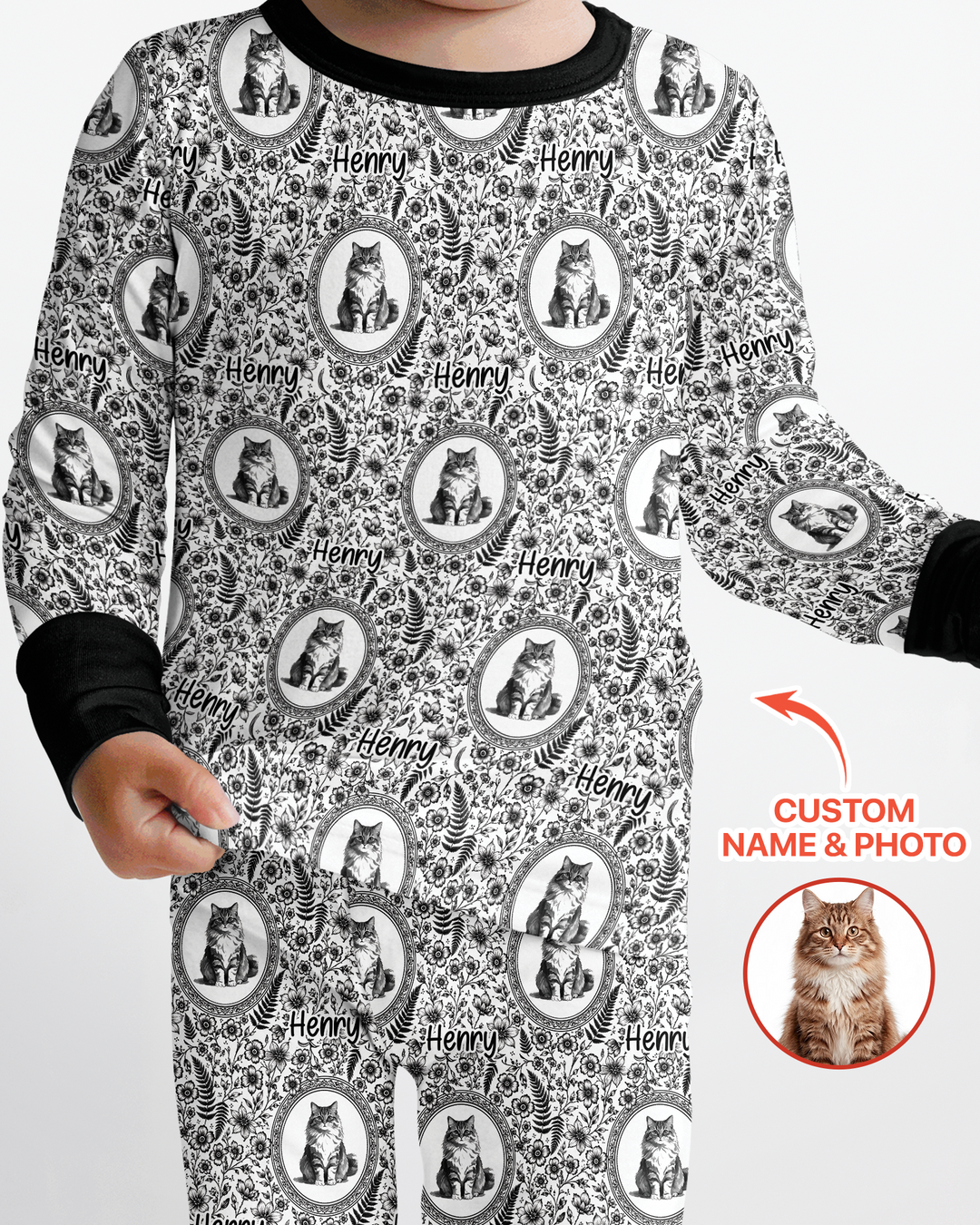 Custom Pet Photo Chinoiserie Garden Bamboo Two Piece Long Sleeve Pajama Set
