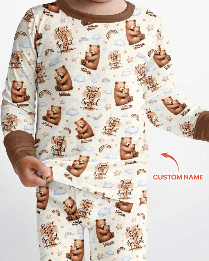 Custom Name Blessed By God Spoiled By Grandma Bamboo Two Piece Long Sleeve Pajama Set