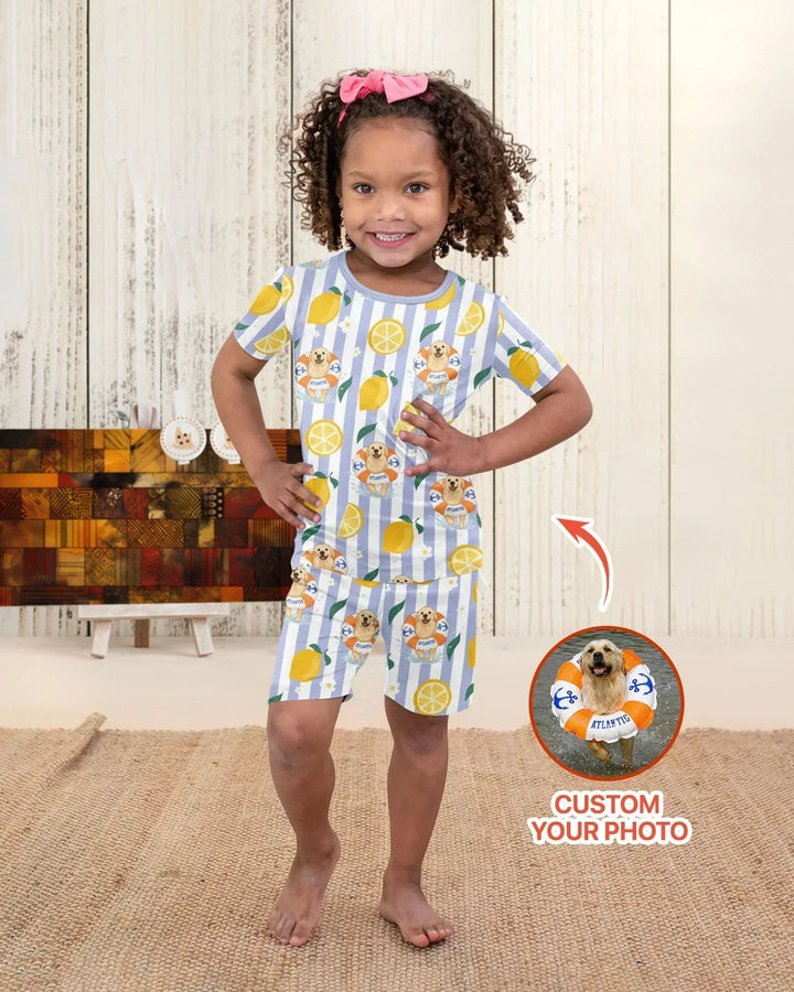 Custom Image Summer Lemon Bamboo Two Piece Short Sleeve Shorts Pajama Set