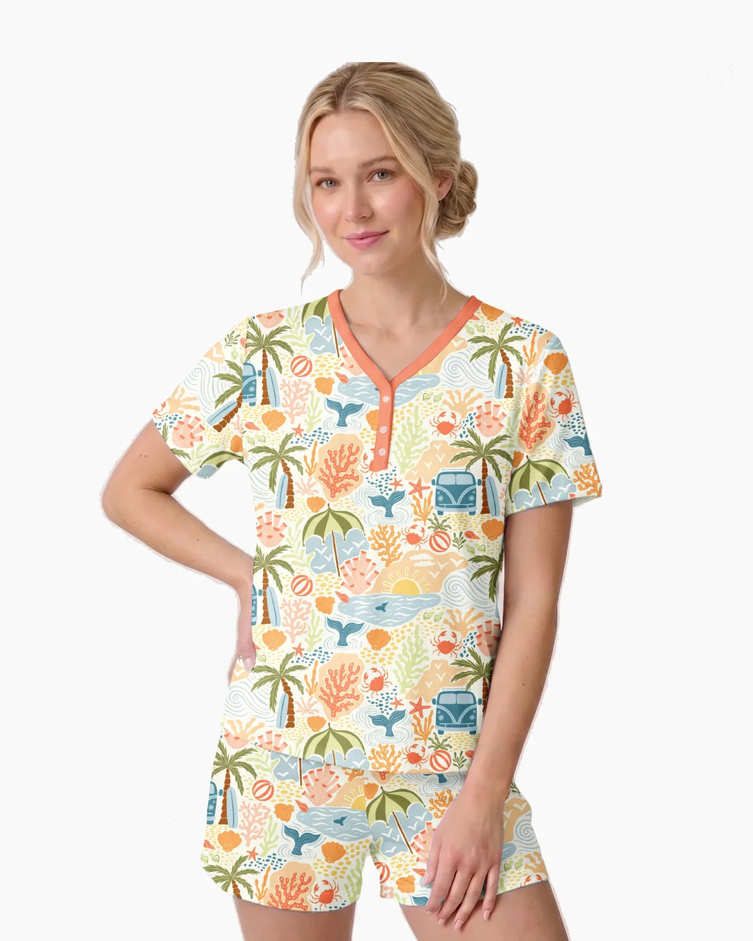 Beachy Boho Bamboo Women Short Sleeve Short Pajama Set