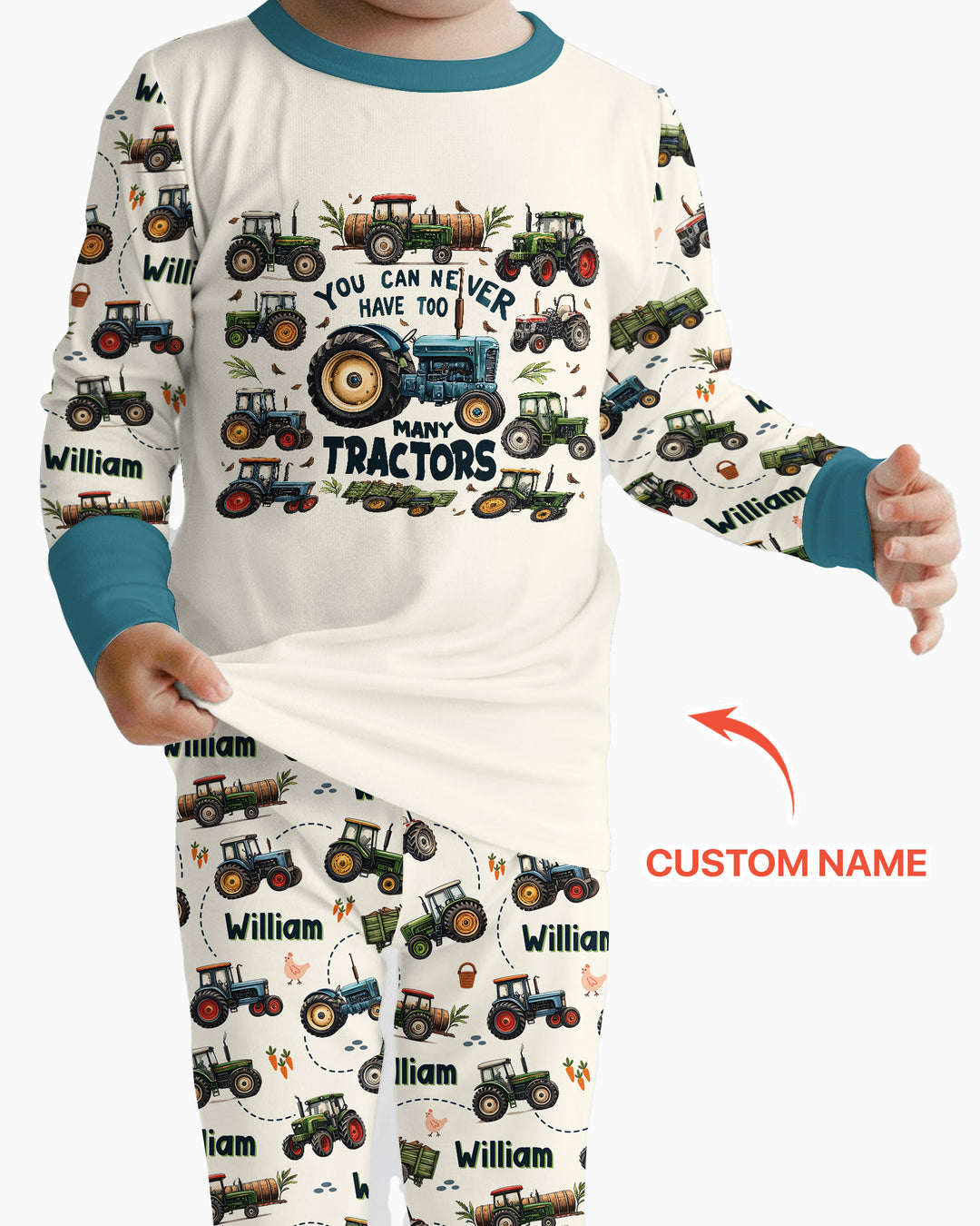 You Can Never Have Too Many Tractors Custom Name Bamboo Two Piece Long Sleeve Pajama Set