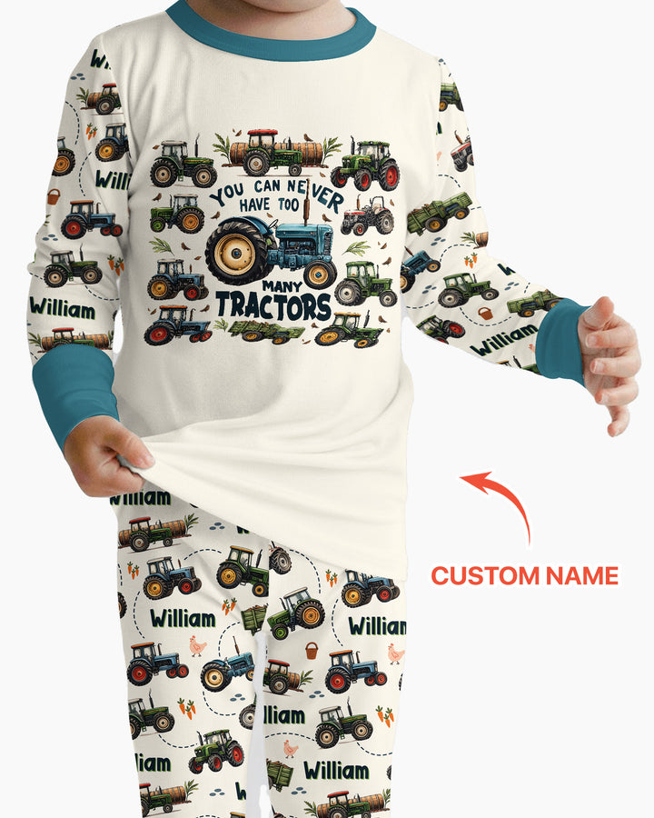 You Can Never Have Too Many Tractors Custom Name Bamboo Two Piece Long Sleeve Pajama Set