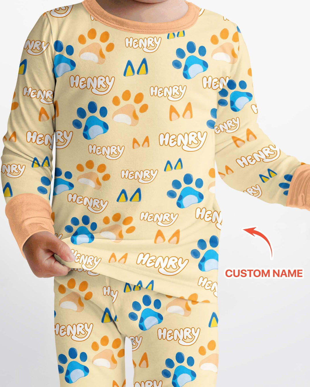 Custom Name Favourite Blue Dog Family Matching Bamboo Two Piece Long Sleeve Pajama Set