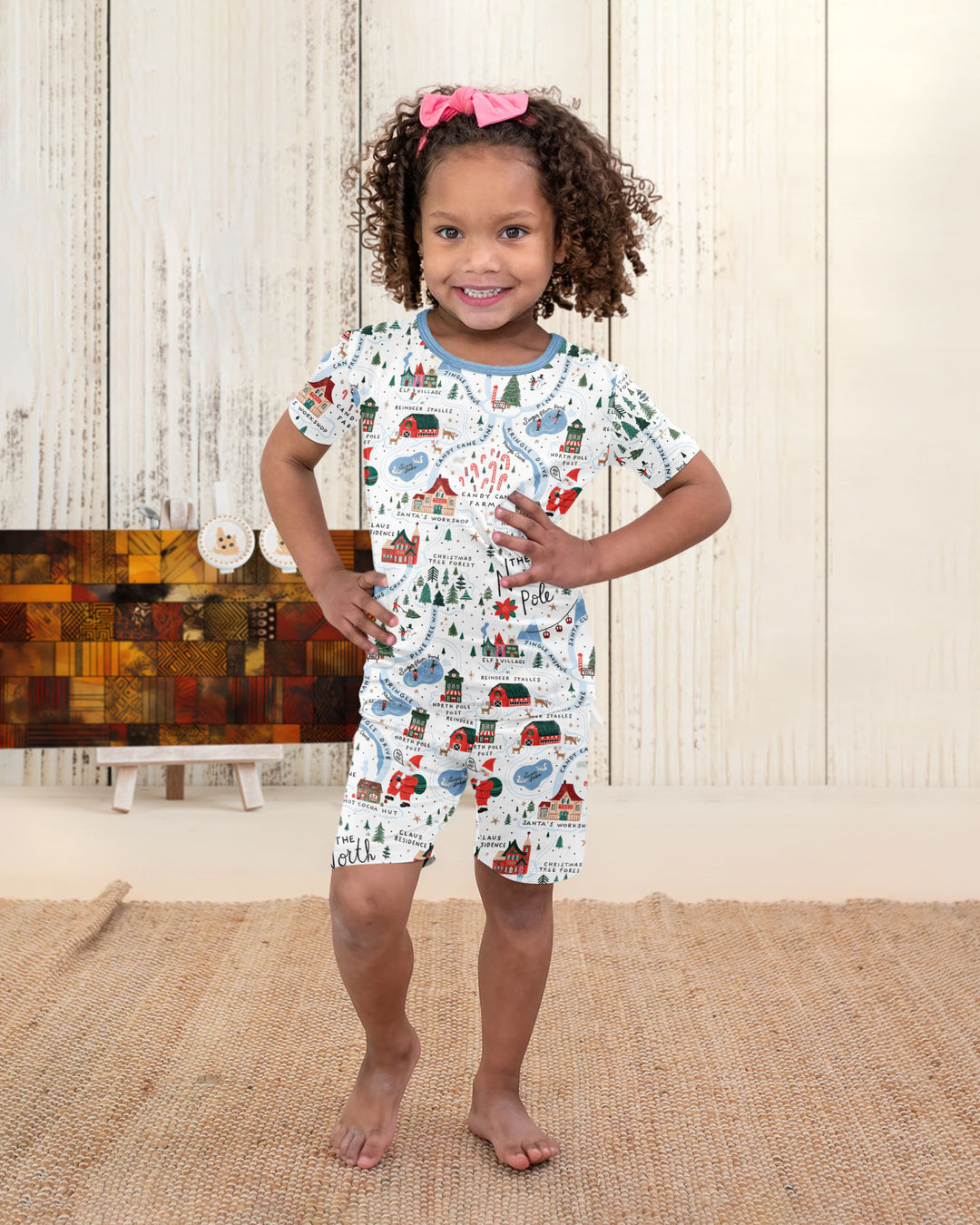 The North Pole Map Bamboo Two Piece Short Sleeve Shorts Pajama Set