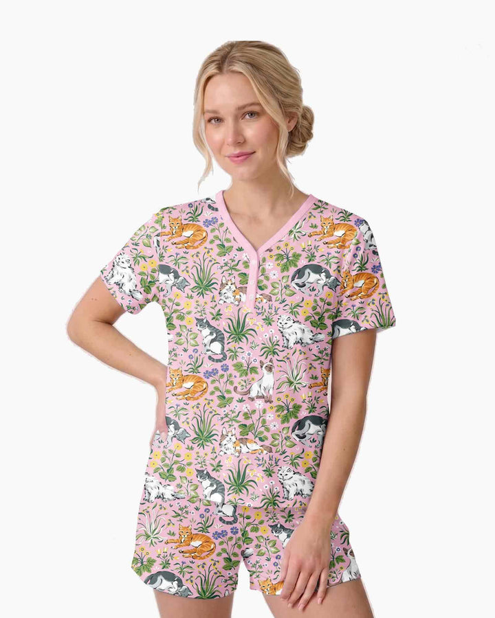 Kitten Garden Family Matching Bamboo Women Short Sleeve Short Pajama Set