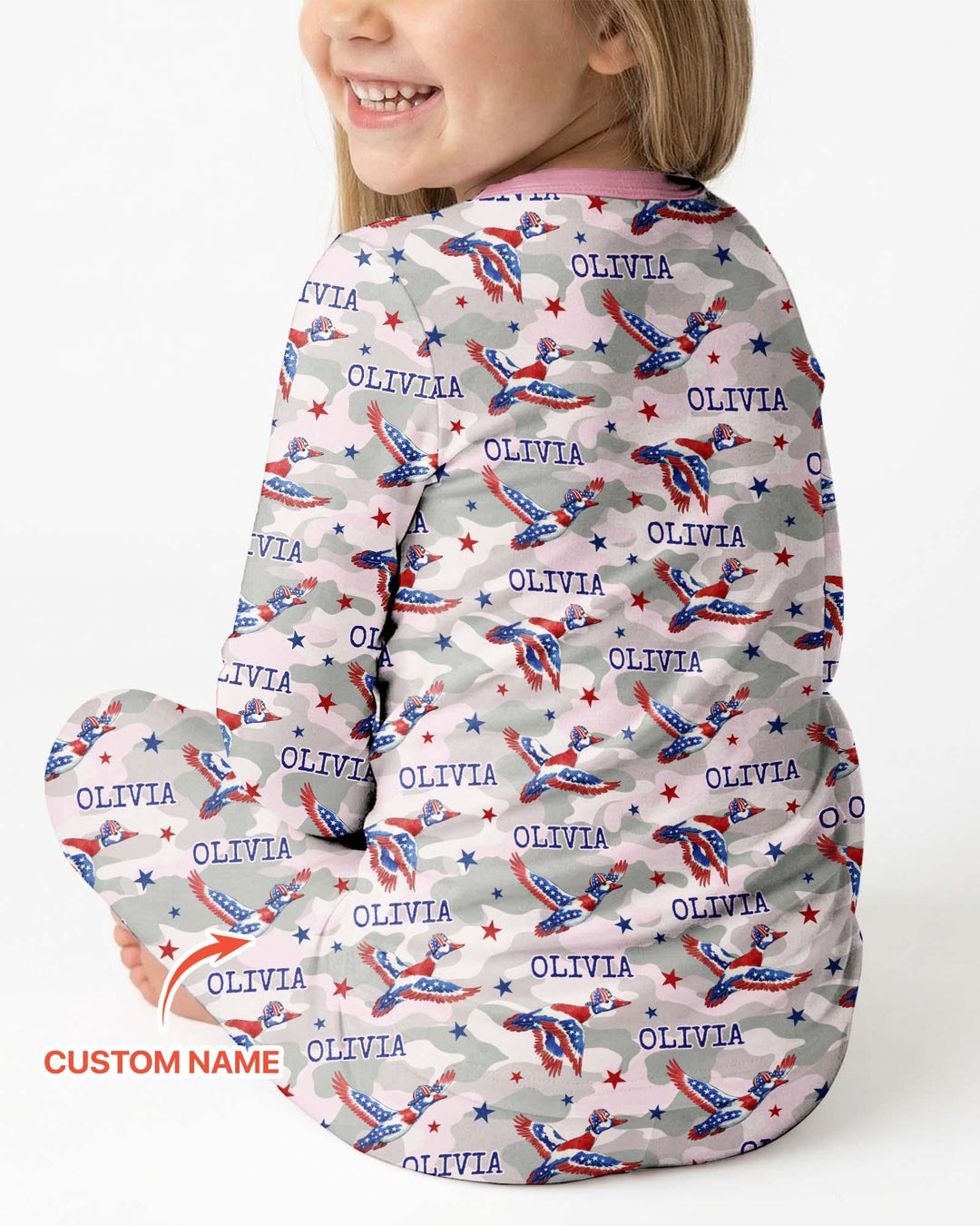 Custom Name America Mallard Duck Family Matching Bamboo Two Piece Long Sleeve Pajama Set