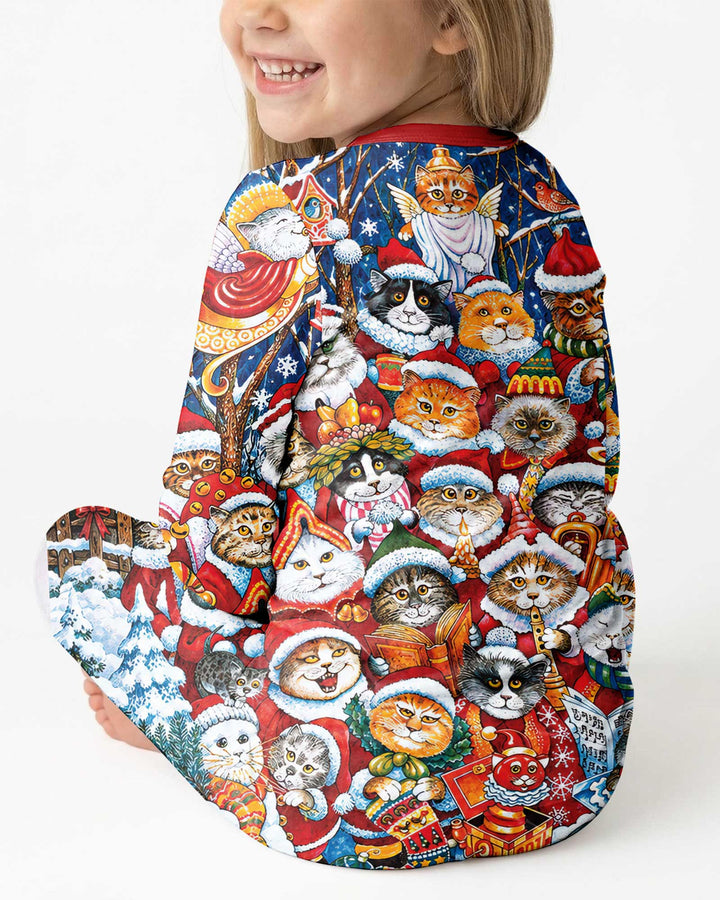 Cats Wear Noel Hat Bamboo Two Piece Long Sleeve Pajama Set
