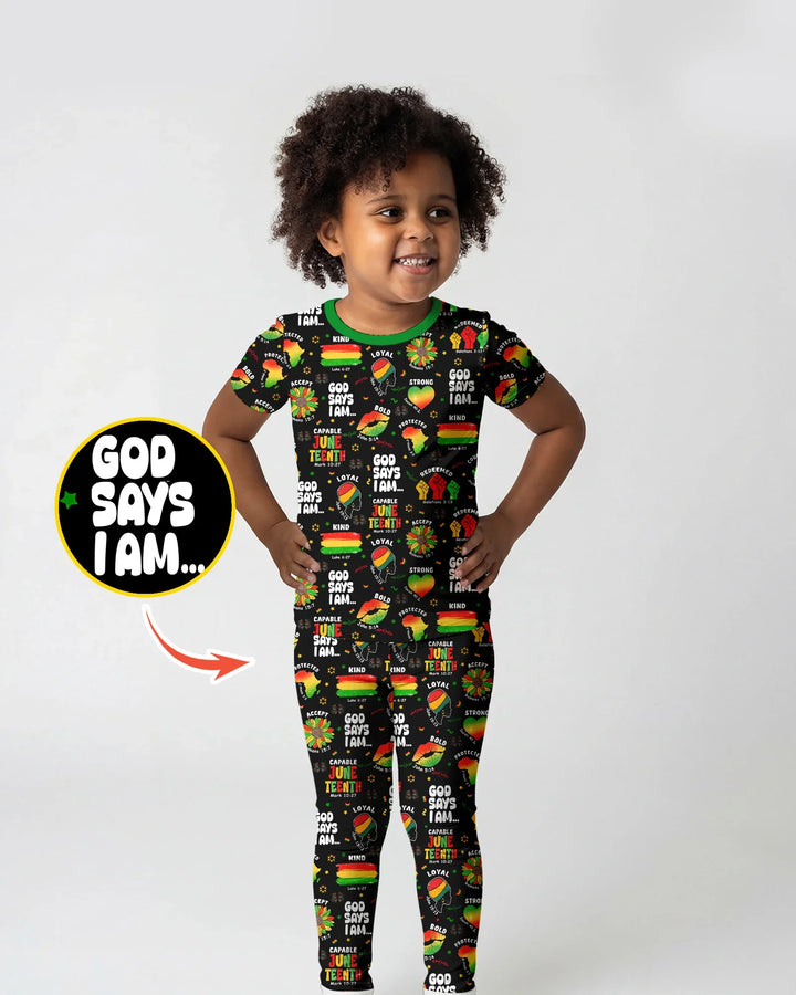 God Says I Am Juneteenth Blessings Bamboo Two Piece Short Sleeve Pajama Set