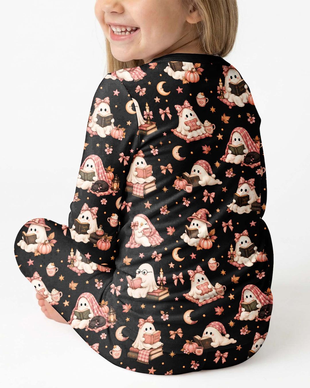 Coquette Bookish Ghost Halloween Bamboo Two Piece Long Sleeve Pajama Set
