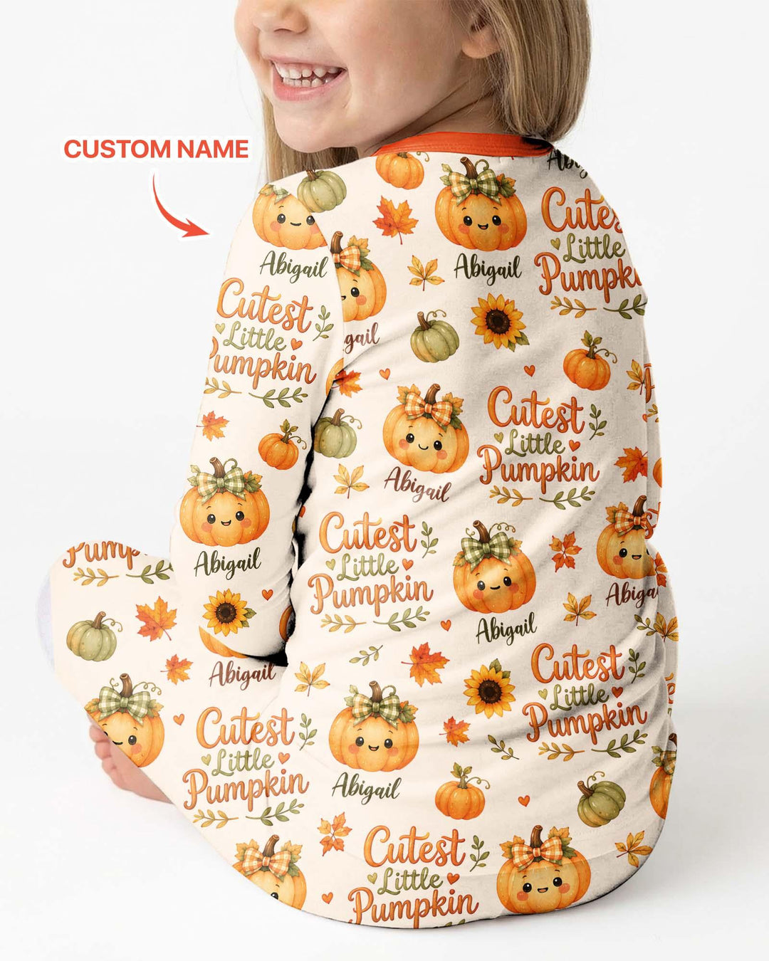 Custom Name Cutest Little Pumpkin Bamboo Two Piece Long Sleeve Pajama Set