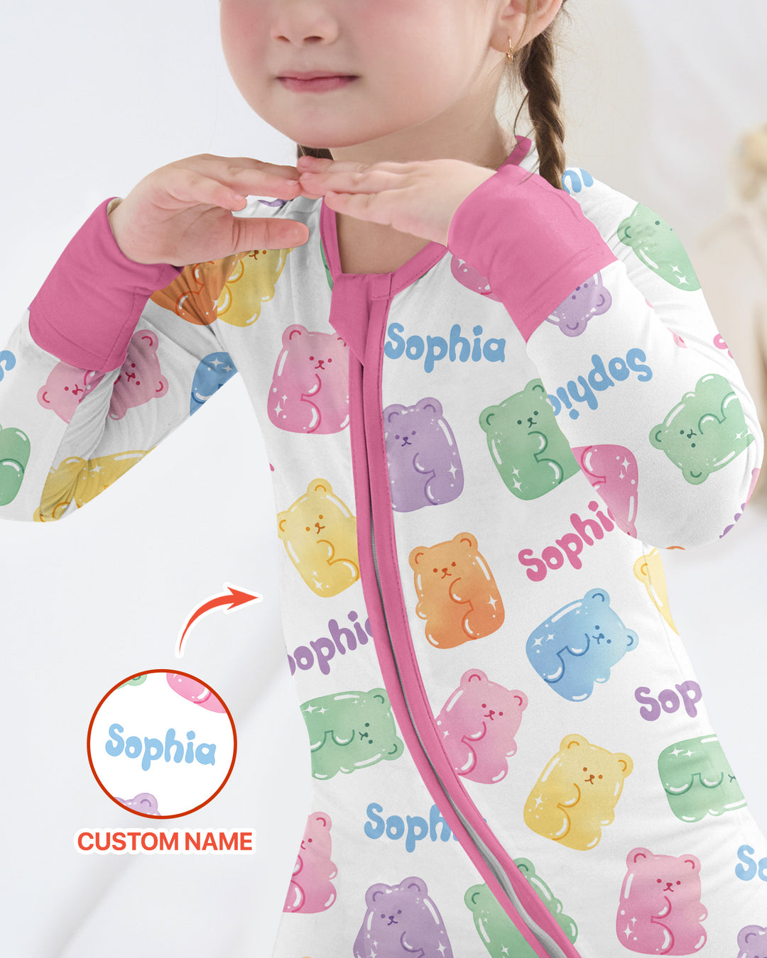 Kawaii Jelly Gummy Bears Custom Name Bamboo Convertible Zippy