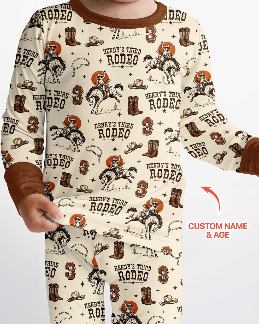 Custom Name Birthday Rodeo Bamboo Two Piece Long Sleeve Pajama Set