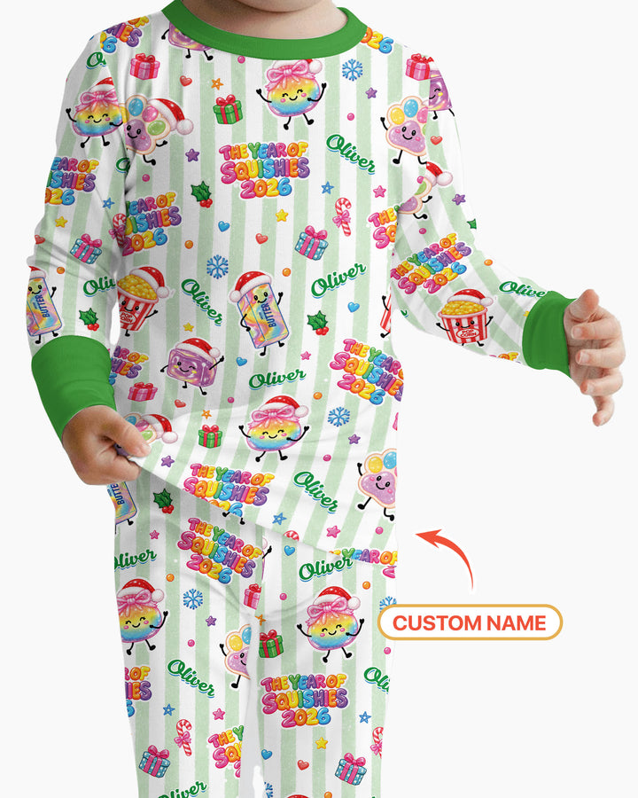 Custom Name The Year of Squishies 2026 Bamboo Two Piece Long Sleeve Pajama Set