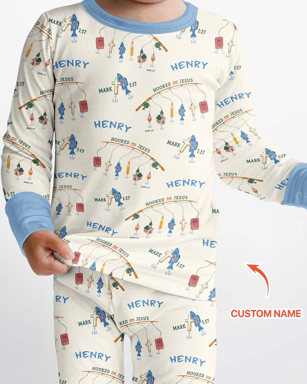Hooked On Jesus Fishing Matching Bamboo Two Piece Long Sleeve Pajama Set