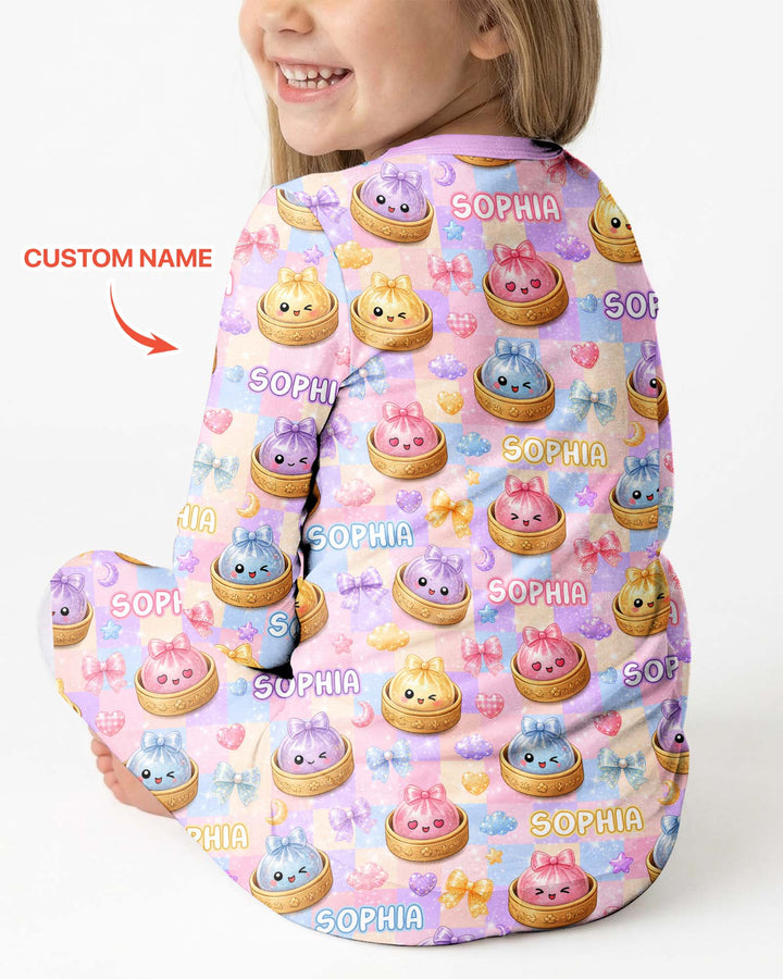 Custom Name Coquette Glitter Dumpling Bamboo Two Piece Long Sleeve Pajama Set