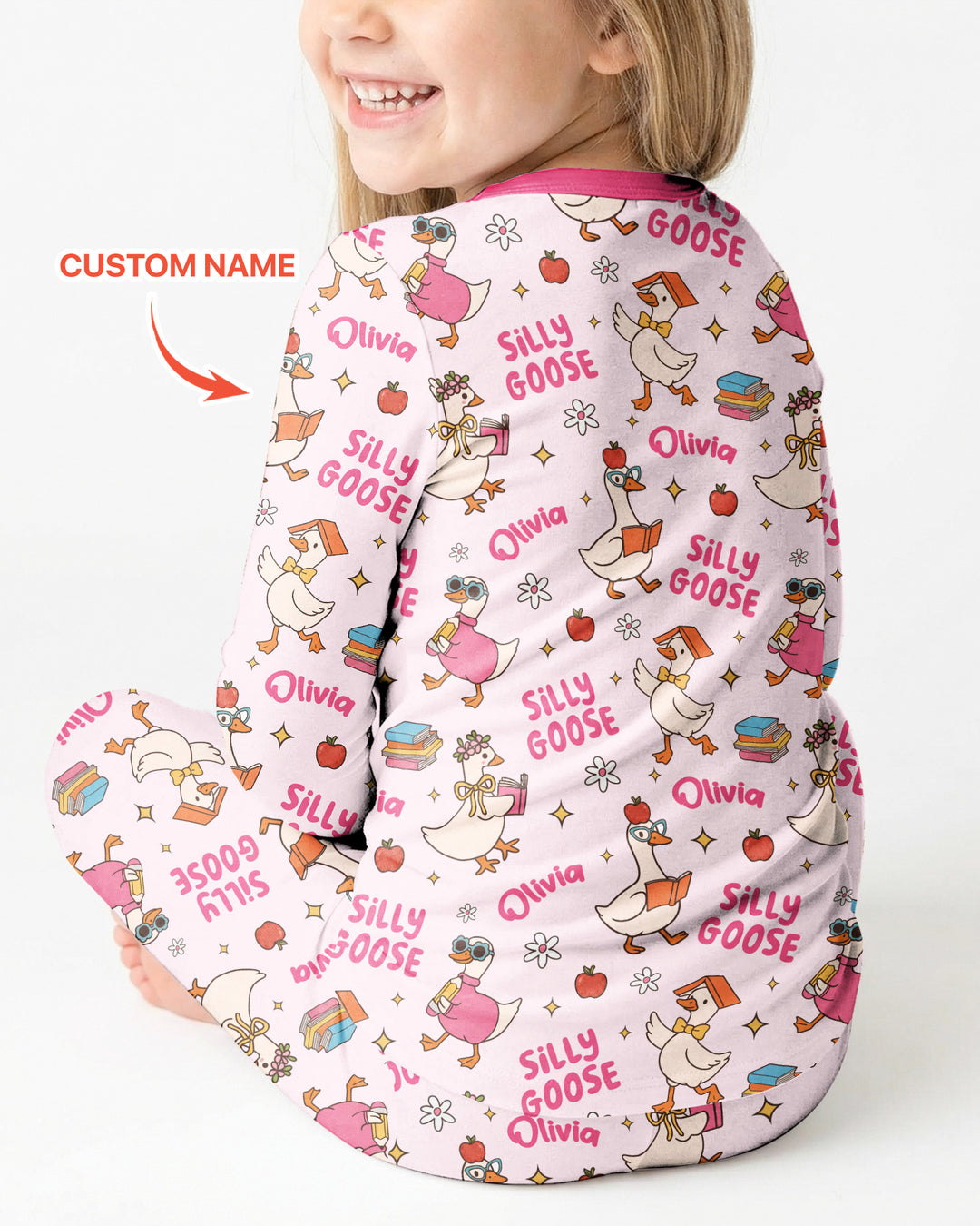 Custom Name Silly Goose Back to School Bamboo Two Piece Long Sleeve Pajama Set
