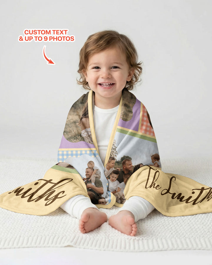 Custom Photo Gingham Family Bamboo Blanket