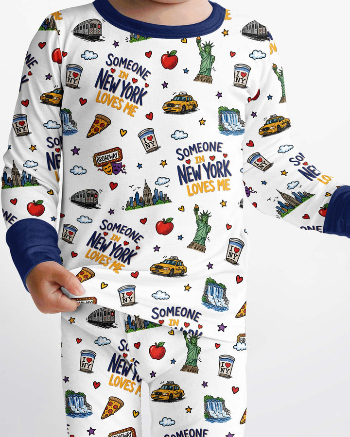 Someone in New York Loves Me Bamboo Two Piece Long Sleeve Pajama Set (P)