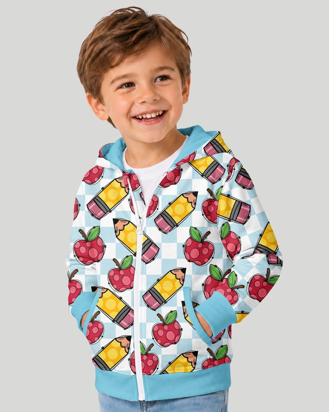 Checkered Apple Scribbles Bamboo Zip Hoodie