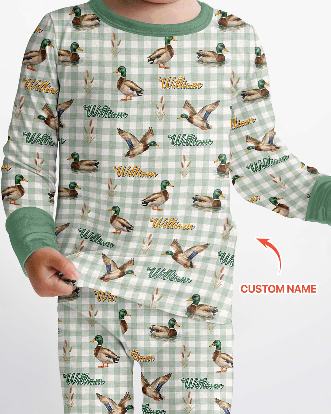 Mallard Duck Custom Name Bamboo Two Piece Long Sleeve Pajama Set