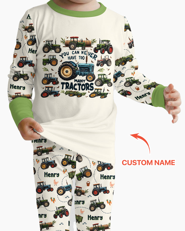 You Can Never Have Too Many Tractors Custom Name Bamboo Two Piece Long Sleeve Pajama Set