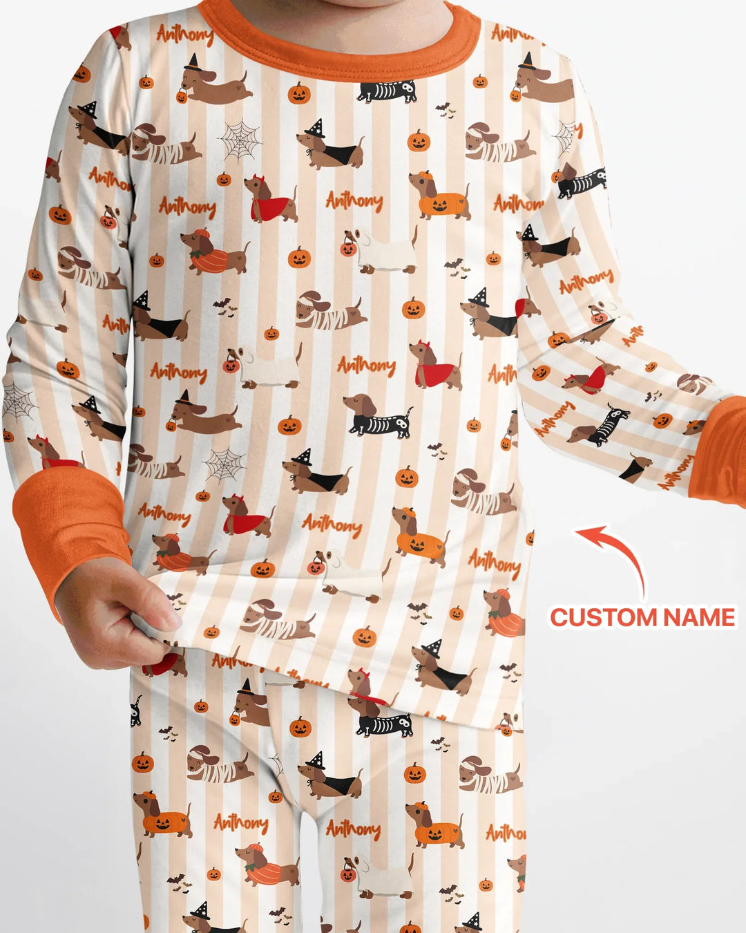 Custom Name Boo Crew Halloween Dachshund  Bamboo Two Piece Long Sleeve Pajama Set