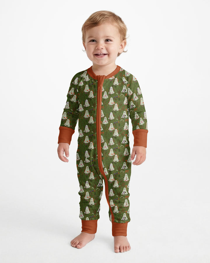 Cute Ghost Halloween Moss Green Floral Bamboo Convertible Zippy