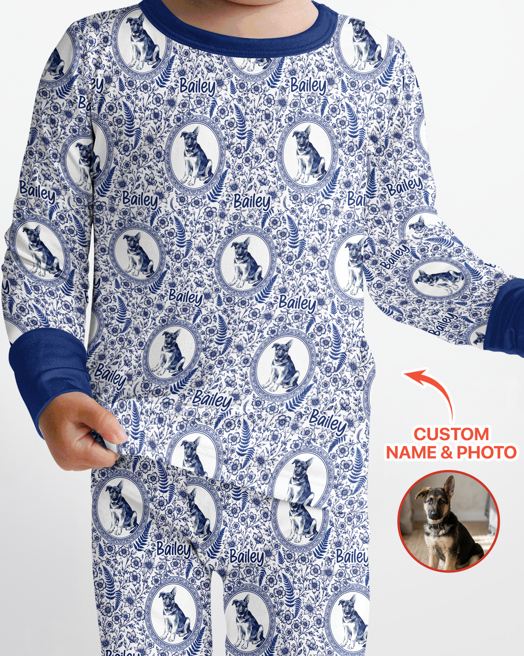Custom Pet Photo Chinoiserie Garden Bamboo Two Piece Long Sleeve Pajama Set