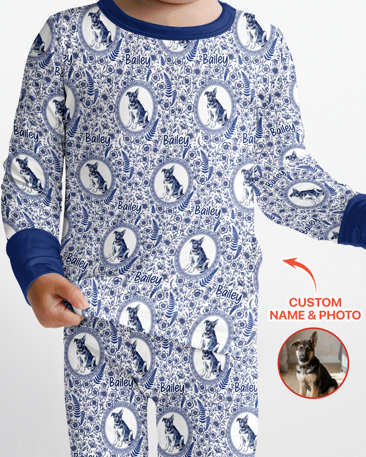 Custom Pet Photo Chinoiserie Garden Bamboo Two Piece Long Sleeve Pajama Set