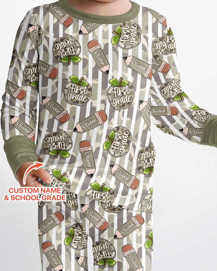 Custom Name Camo Apple Days Bamboo Two Piece Long Sleeve Pajama Set